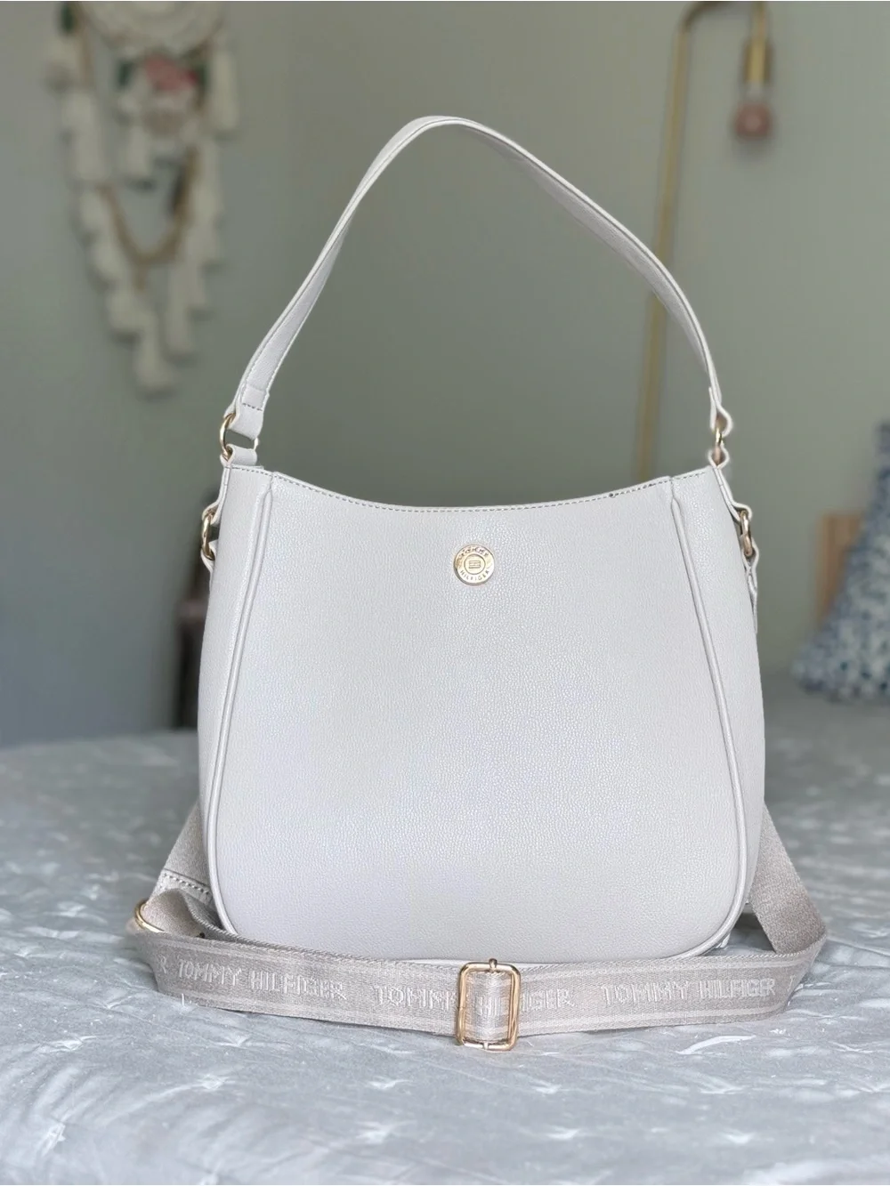 Tommy Hilfiger Light Cream Taupe Crossbody Shoulder Convertible Bag